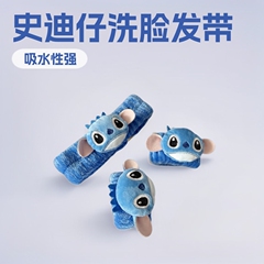 跨境出口可爱卡通史迪仔洗脸发带毛绒玩偶洗漱吸水手腕带柔软发箍