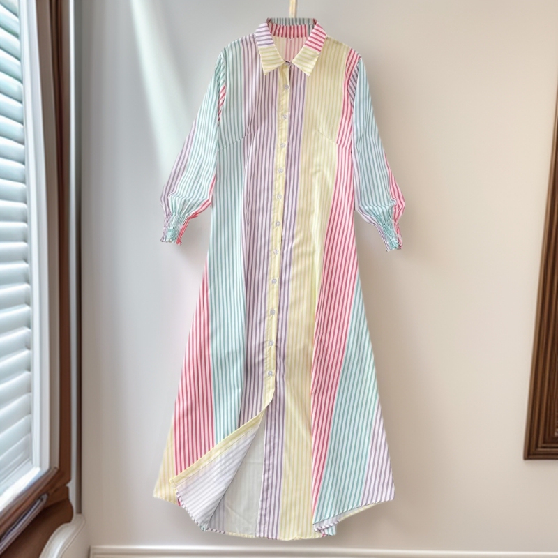 New fashion lantern sleeve long sleeve printed POGO collar shirt elegant shirt dress long dress women's floral