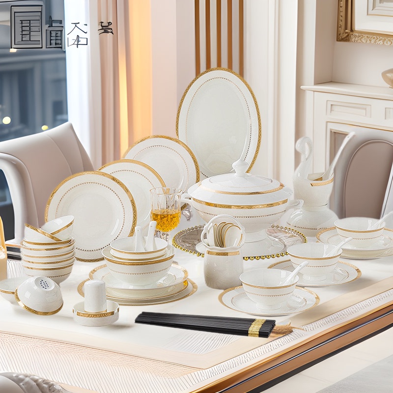 Household Dishes Bone China Single Bowl and Plate Set Bulk Activity Practical Set Bowl Business Opening Gift Set Dessert