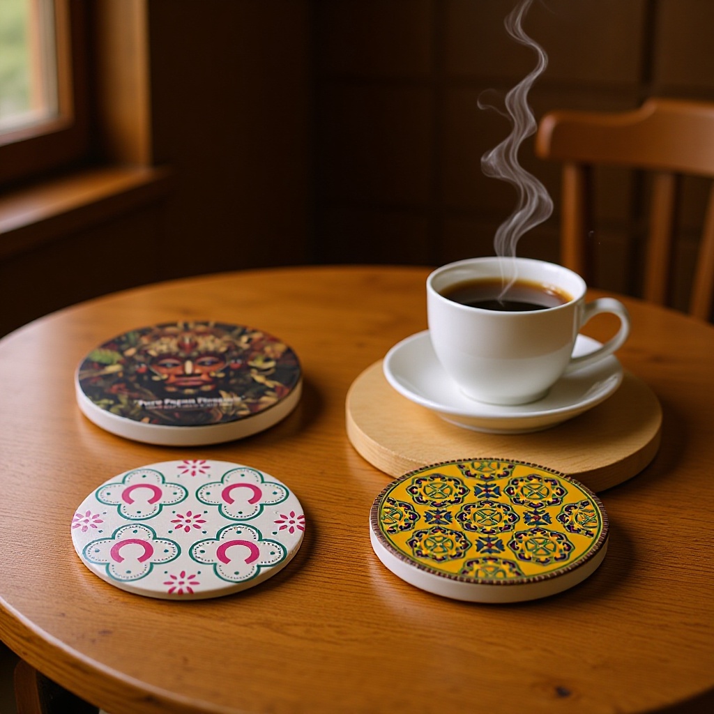 세라믹 흡수성 미끄럼 방지 컵 받침 단열 패드 차 컵 받침 크리 에이 티브 미끄럼 방지 코르크 HD 인쇄 세라믹 컵 받침