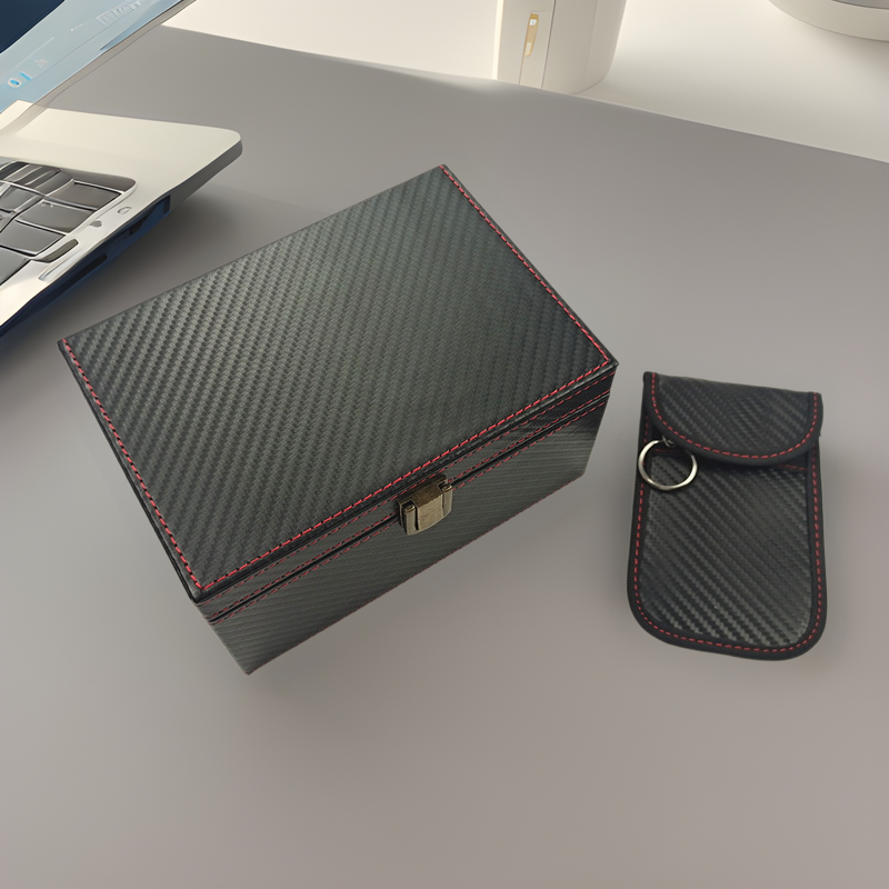 1 carbon fiber shielding box +1 carbon fiber key case Faraday keyless rfid signal shielding box