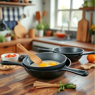 Cast Iron Pan Flats Bottom Small Frying Pan Three-Piece Set Old-Fashioned Household Omelette Pan Induction Cooker Non-Stick Pan Set