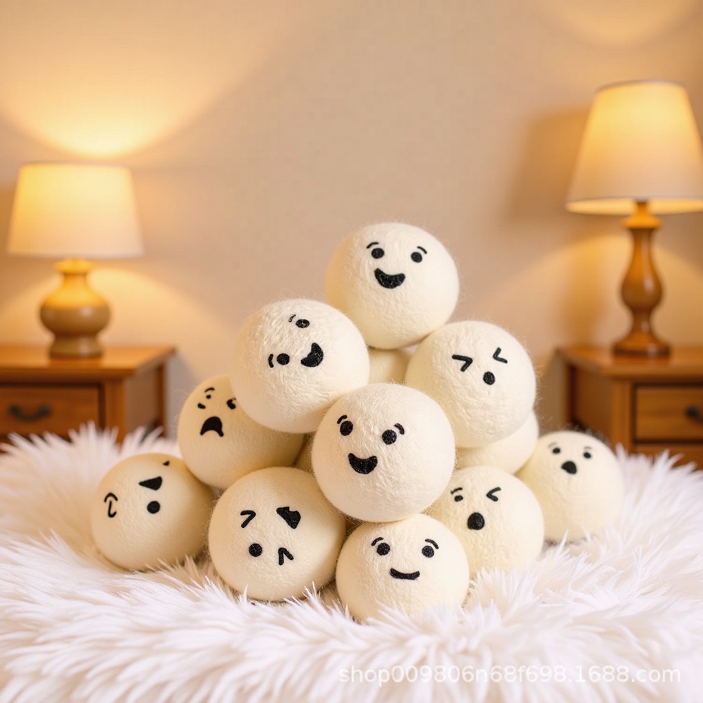 7cm灰白笑脸图案毛毡球 羊毛球 洗衣干燥球 支持制作图案