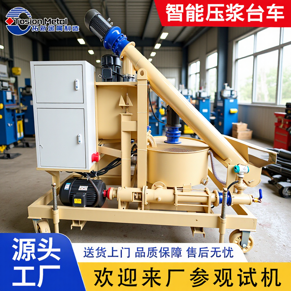 全自动电动砂浆机注浆水泥搅拌储料台车移动循环智能压浆设备机器