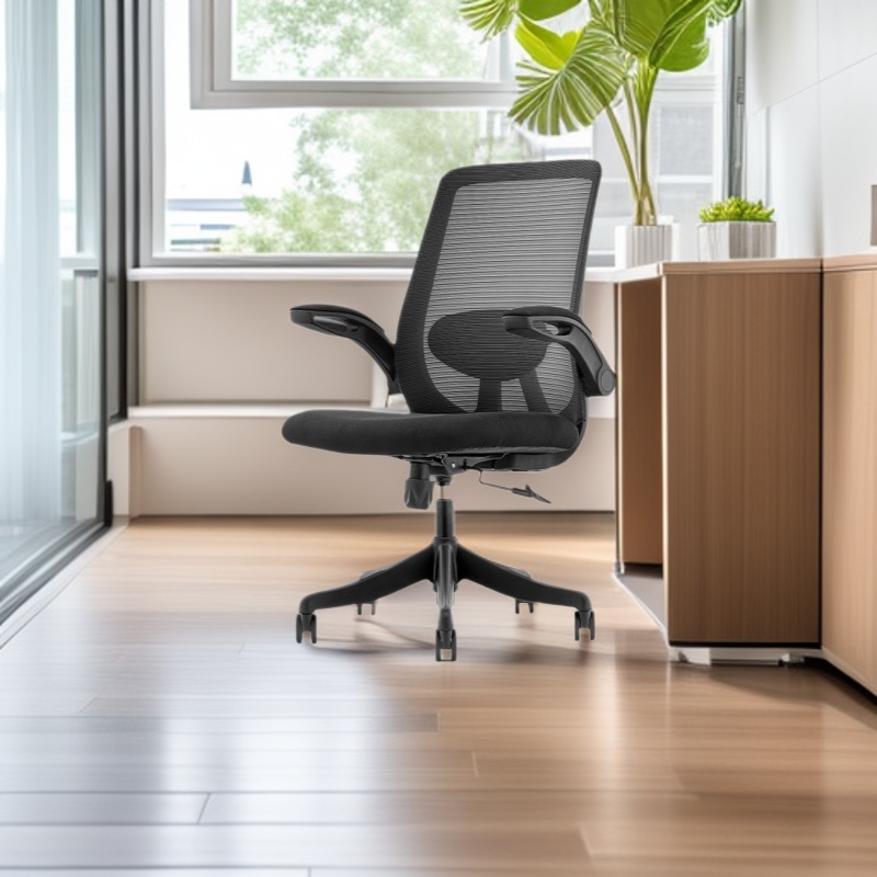 厂家批发黑色学生学习写字电脑椅翻扶手久坐不累护腰人体工学椅子