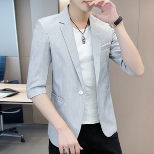 2025 New Summer Linen Three-Quarter Sleeve Casual Small Suit Men's Handsome Men's Suit Jacket Men's Thin Style