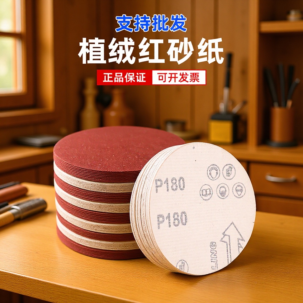 厂家批发植绒红砂砂纸45679寸目数齐全打磨抛光木工背绒