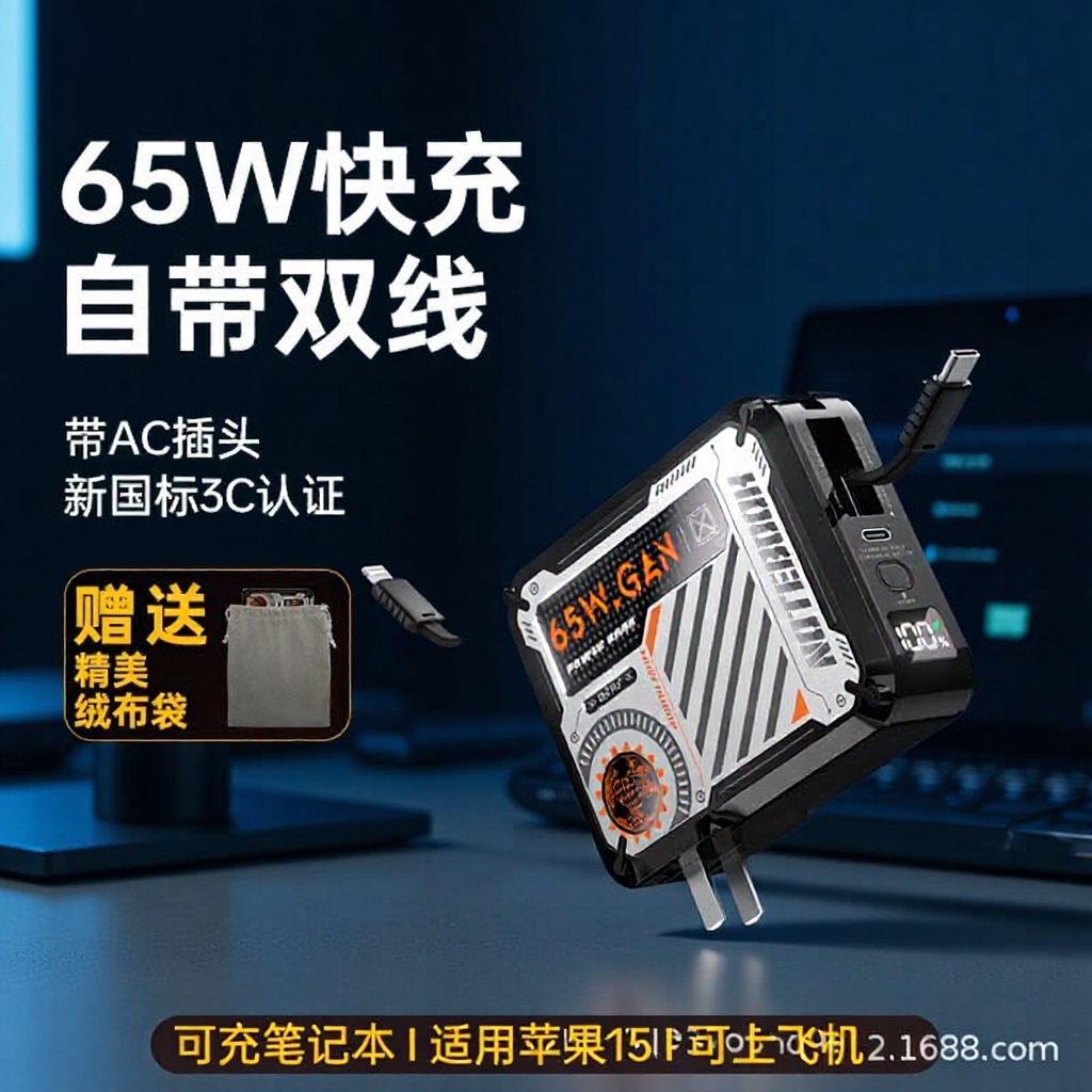 New National Standard 3C Certified Mecha 65W Super Fast Charging Notebook Power Bank Comes with Plug 20000 Mah