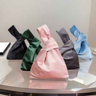 Japanese Style Wrist Bag Velvet and Style Women's Hand Bag Knot Bag Ins Style Japanese Style Simple Handbag Wrist Bag