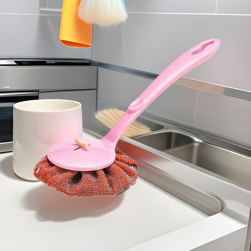Household long handle steel wire cloth washing pot brush thickened plastic handle stainless steel wire durable iron pot cleaning brush large factory batch