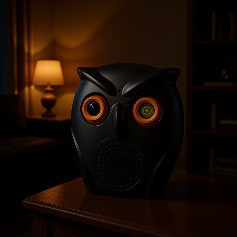 Private Model Camera Owl Big Horn with Bluetooth Audio Night Vision HD Ornament Monitor
