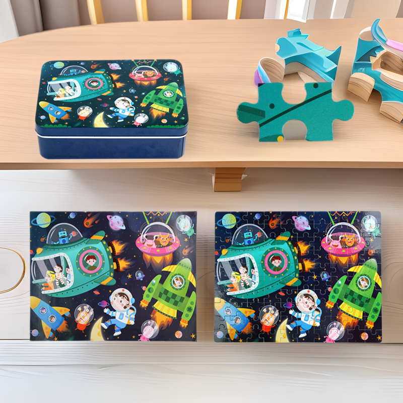 Wooden Wholesale 100 Pieces Iron Box Wooden Children's Puzzles Kindergarten Primary School Students Educational Brain Toys Wholesale