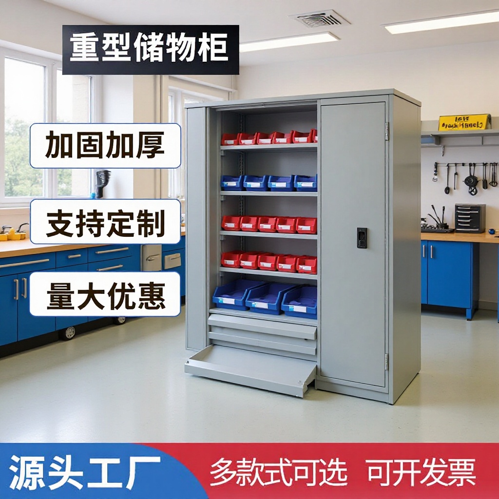 福建重型车间工具储物柜零件收纳柜工具车双开门加厚重型汽修柜
