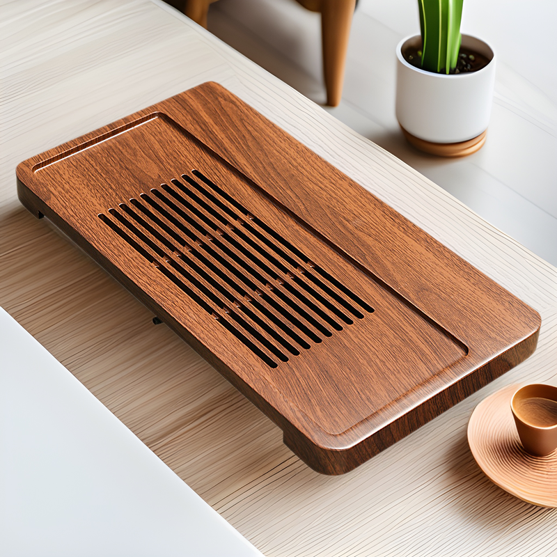 Bamboo tea tray with drainage and water storage integrated simple drawer tea table household tea cup kung fu tea set tray