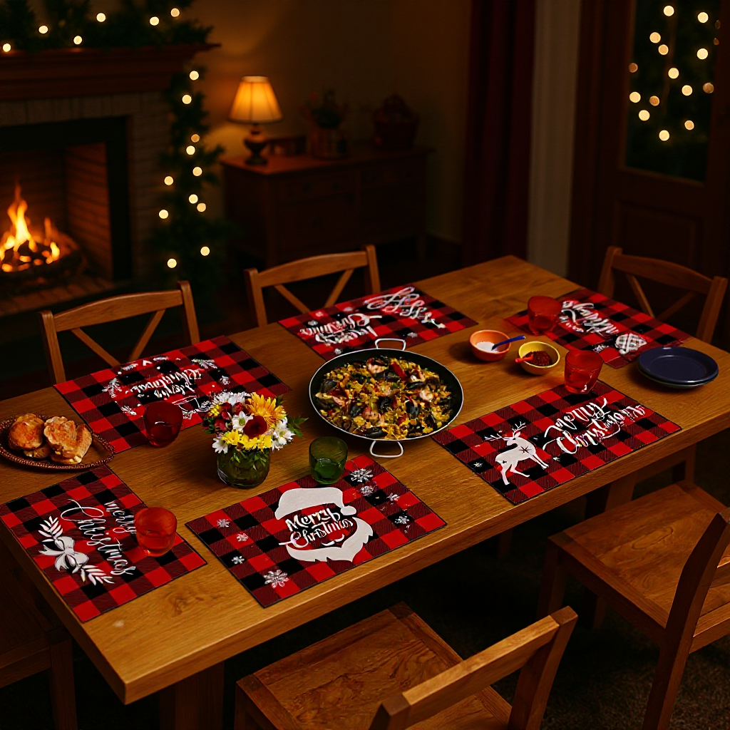Christmas Placemat Scandinavian Style English Letter Napkin Western Restaurant Tablecloth Single Layer Linen Insulation Mat Table Mat