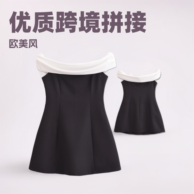 欧美跨境小个子女装时尚气质露肩性感女式拼接抹胸裙子女夏连衣裙
