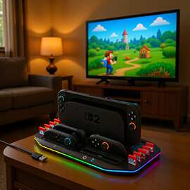 跨境新品任天堂Switch2主机多功能充电底座NS2左右小手柄RGB座充