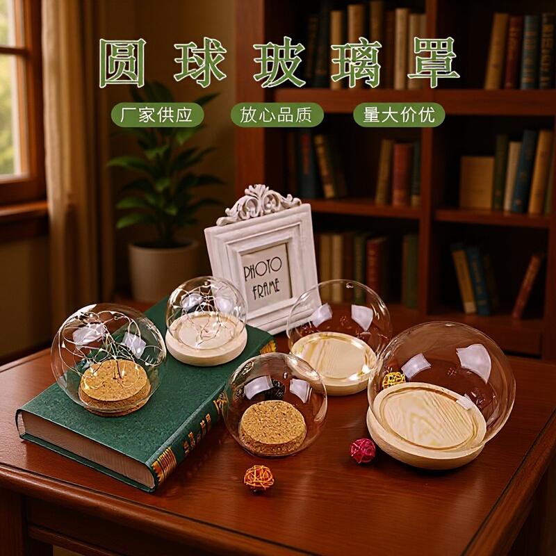 Baking Cake Decorative Hemisphere Ball Tulip Nightlight with Lamp Wooden Holder diy Handmade Cork Glass Cover