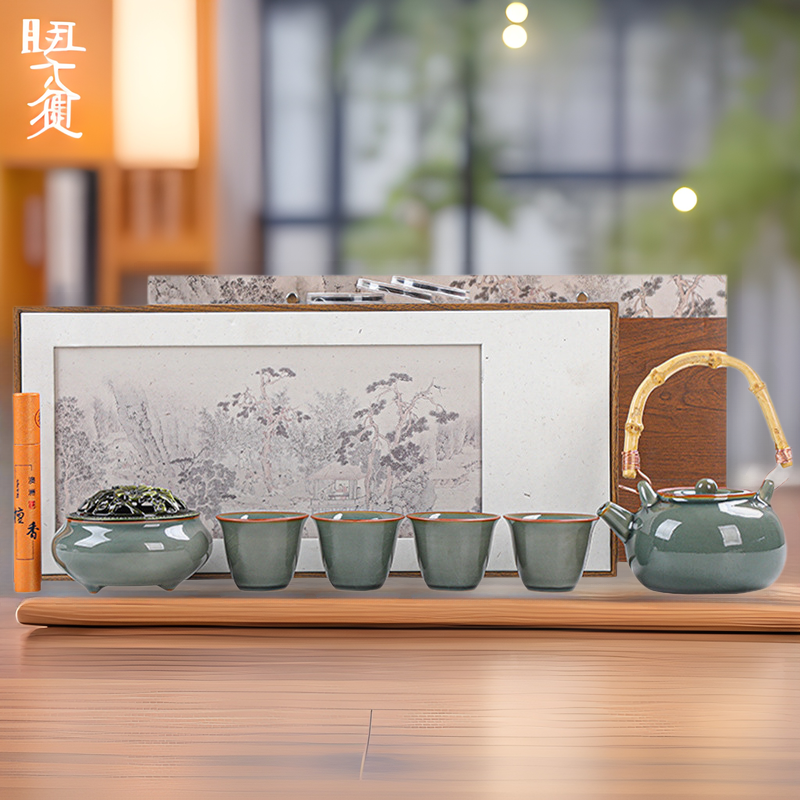 汝窑功夫茶具套装香道礼品礼盒装盖碗公司年会礼物企业活动伴手礼