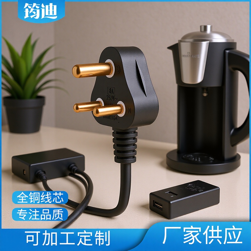 厂家供应南非SABS认证电源线16A三插品字尾电源线大小南非电源线