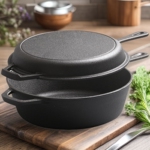 铸铁两用锅无涂层煎锅家用炒锅一体煎锅加厚老式铁锅美式炖汤锅