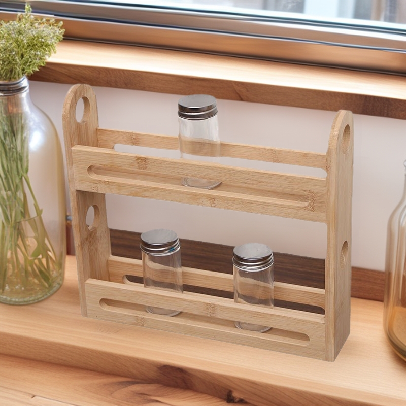 Spot Wooden Double-Layer Spice Rack Bamboo Wood Sundry Storage Rack Desktop Organization Bathroom Bracket Cosmetics Storage Rack