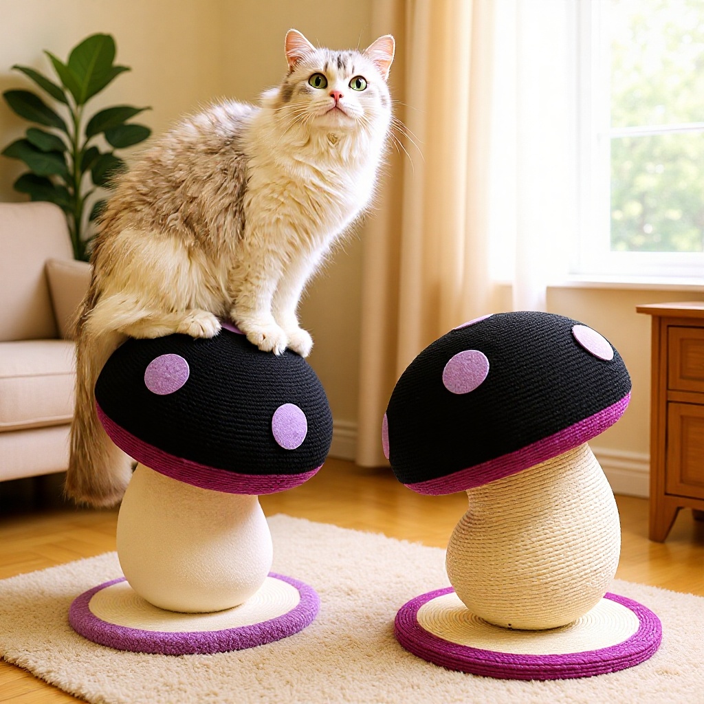 고양이 스크래치 보드, 내마모성 및 비탈착성, 고양이 스크래치 기둥, 대마 로프 수직 소형 고양이 클라이밍 프레임, 틸트 머리 버섯 고양이 장난감, 고양이 스크래치 공