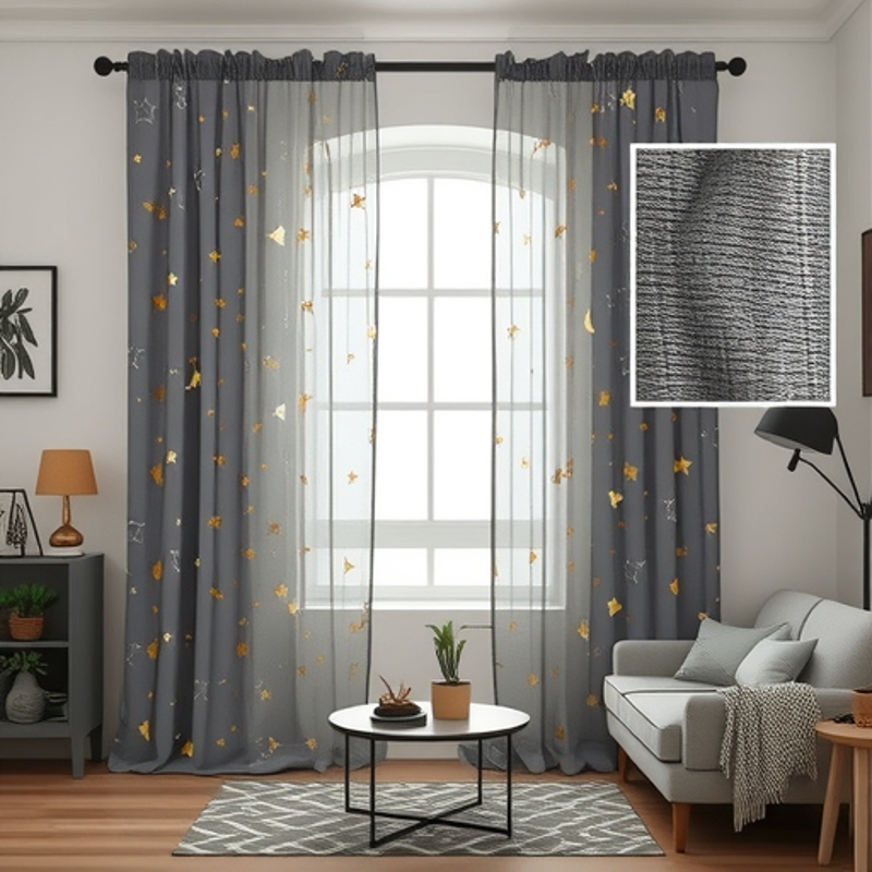 Cross-border Curtain Finished Halloween Amazon Bronzing Yarn Curtain Pastoral Curtain Semi-shading Finished Living Room Hemp Yarn