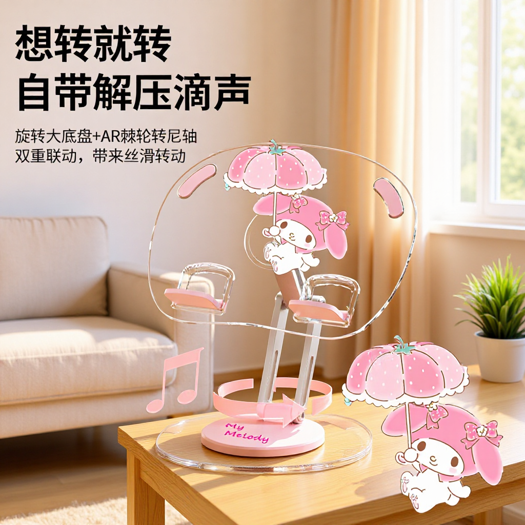 Wholesale cross-border cartoon Sanrio acrylic aluminum frame telescopic mobile phone bracket desktop lazy tablet bracket adjustment