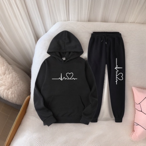 2024 Autumn/Winter Trendy New Men's and Women's eBay Amazon Wish European and American Fashion Heart Print Sports Set
