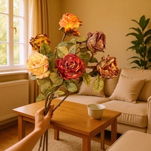 岑瑀高档仿真花 欧式室内软装婚庆插花焦边玫瑰厂家直销 珊瑚玫瑰