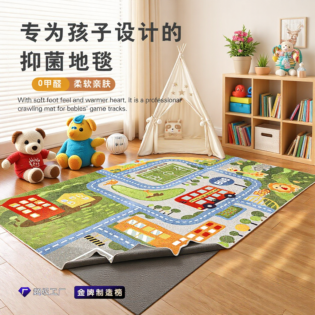 取り外し可能で洗える子供用カーペット、リビングルームの早期教育用接着剤不使用のクライミングマット、洗濯機で洗える都市交通教育ゲームブランケット