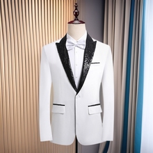 英伦风拼色西服套装主持演出婚礼服潮男士修身影楼摄影戗驳领西装