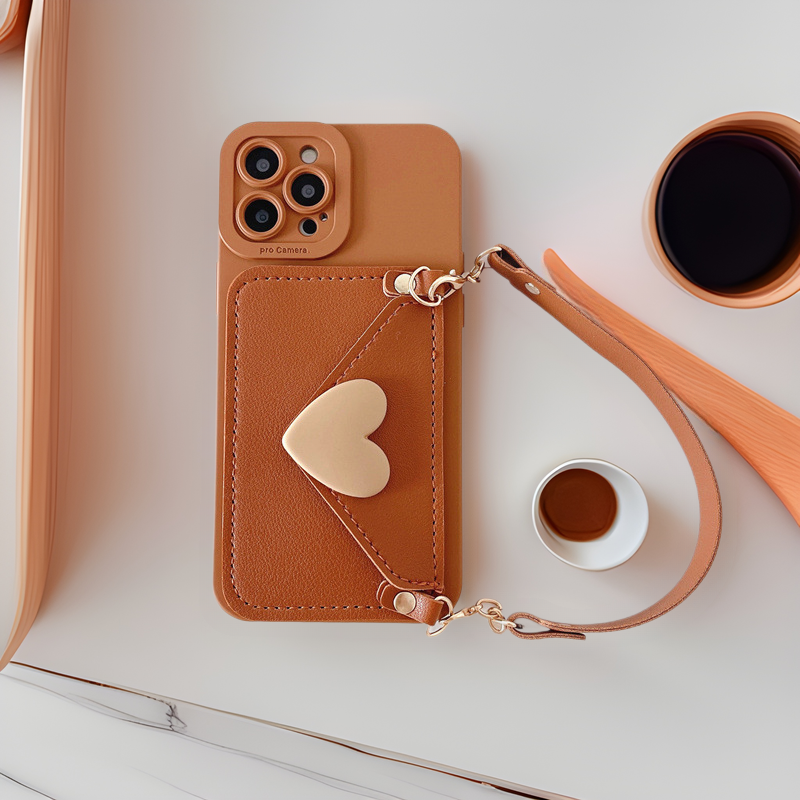 Husă telefon iphone cu suport carduri, baretă și inimioară_voghion.com