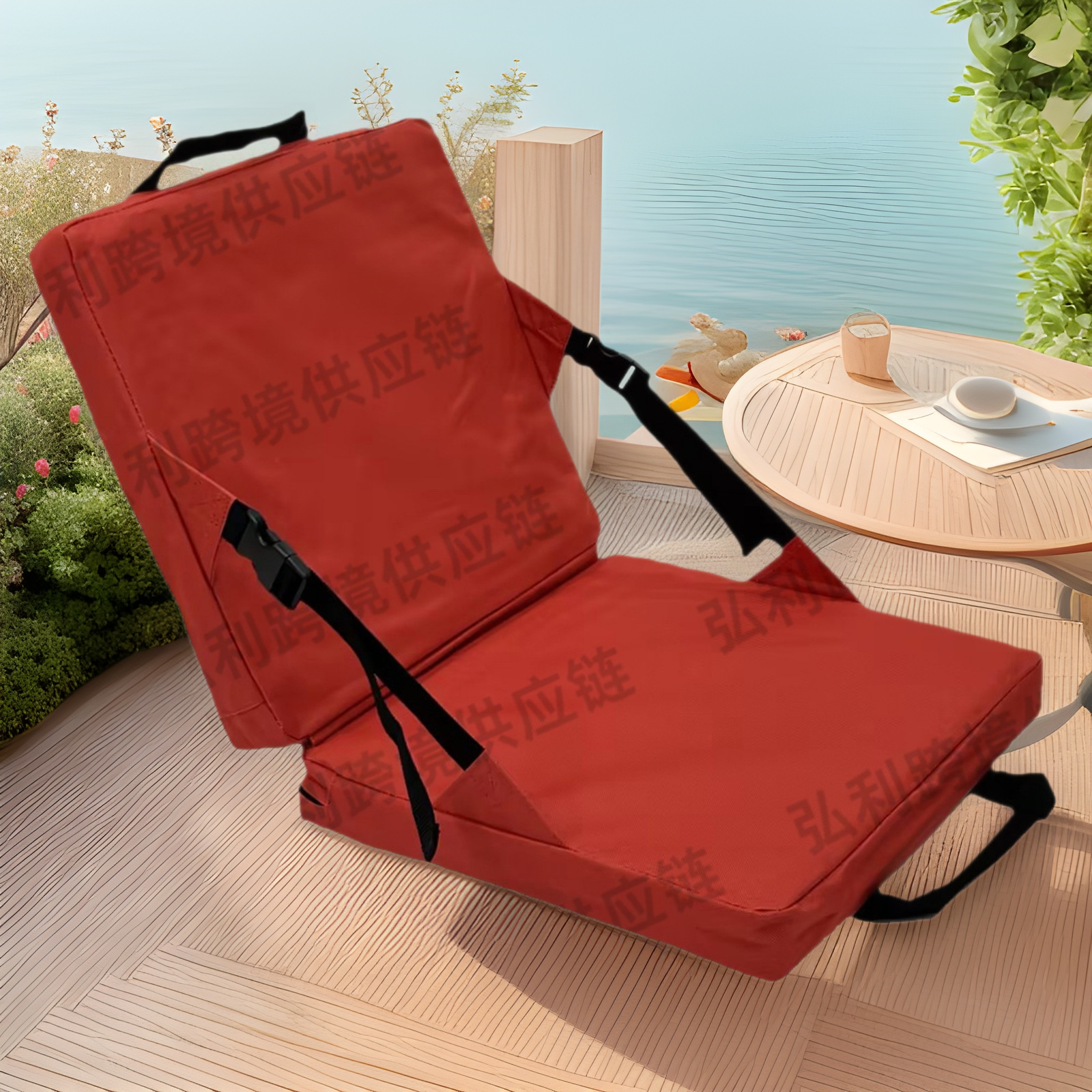 in stock Outdoor Foldable Thick Cotton Cushion Chair Square Chair Cushion Stadium Chair Cushion with Backrest Beach Chair