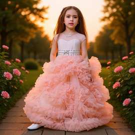 秋冬童裙春夏蓬蓬纱公主裙拖地长裙童礼服儿童演出表演服