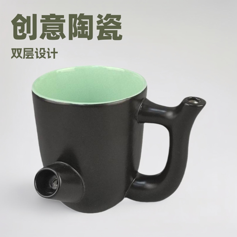 Taza de cerámica de hookah de doble pipa de café con logotipo mayorista fuente taza personalizada