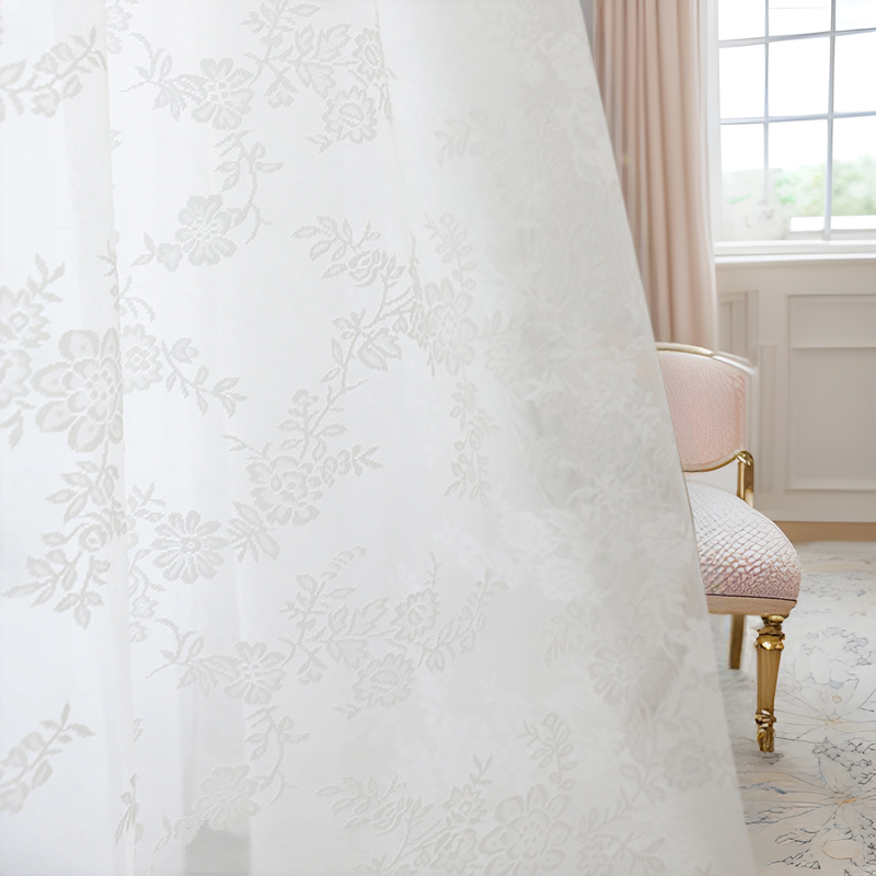 French Accessible Luxury Lace Gauze Curtain Scandinavian Style Balcony Bedroom Curtain Gauze Curtain Translucent Mesh Fabric Balcony Curtain