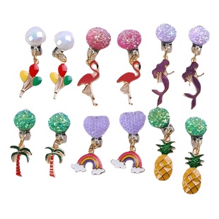 Cross-border explosions children's earrings without ear hole ear clip alloy unicorn earrings mermaid baby anti-pain ear clip