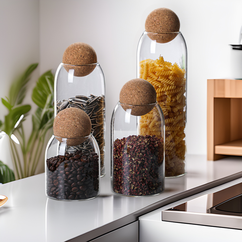 Tarro de almacenamiento de corcho vidrio a prueba de humedad tarro de almacenamiento de cocina granos tarro de alimentos frutos secos frasco sellado al por mayor