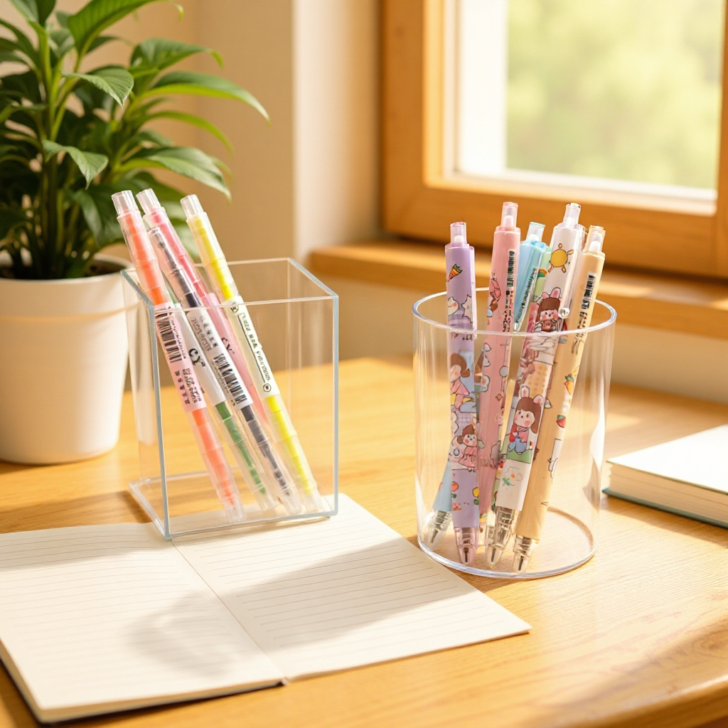 TEMU cross-border stationery square round plastic pen holder color pen mark storage box creative culture office supplies