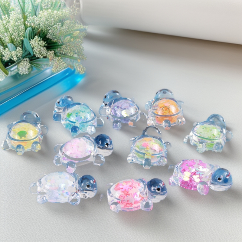 DIY Accessories Wholesale Luminous Turtle Keychain Refrigerator Magnet Moving License Plate Ornaments Cartoon Color Pink Sequin Turtle