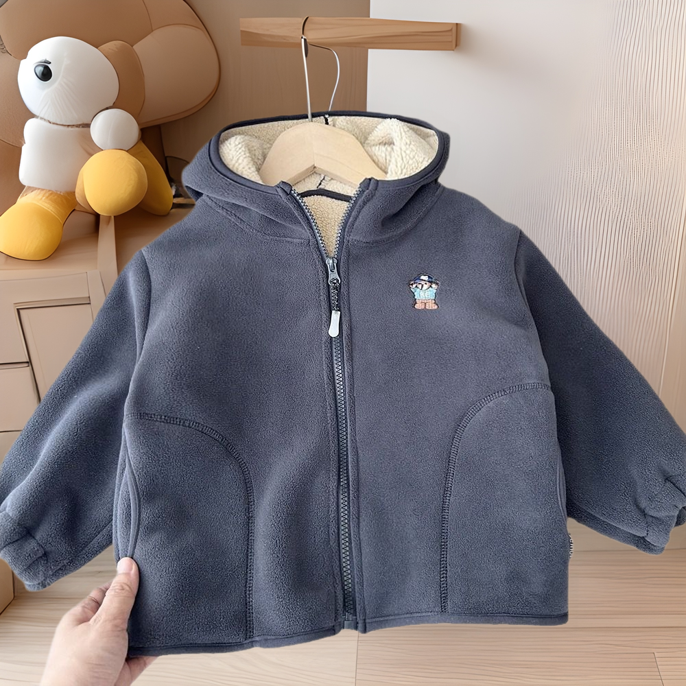 2024 autumn and winter children's clothing coat boys and children's fleece-lined thickened warm one-piece velvet fleece cartoon hooded top