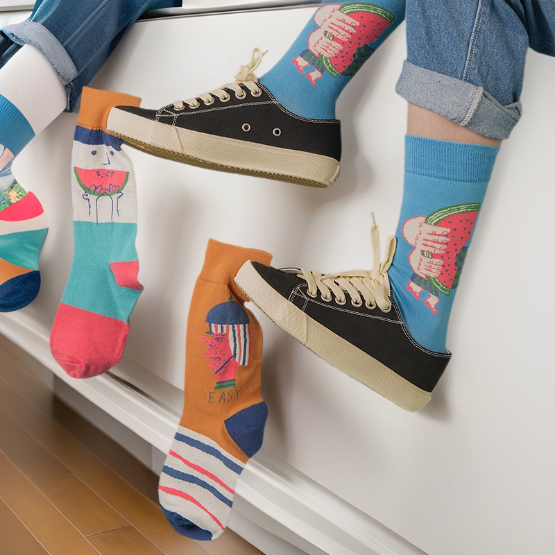 Mo Xiao 20 Design Women's Socks with Abstract Face Pattern, Couple Socks, Women's Creative Socks, Versatile Trendy Fashion Casual Style