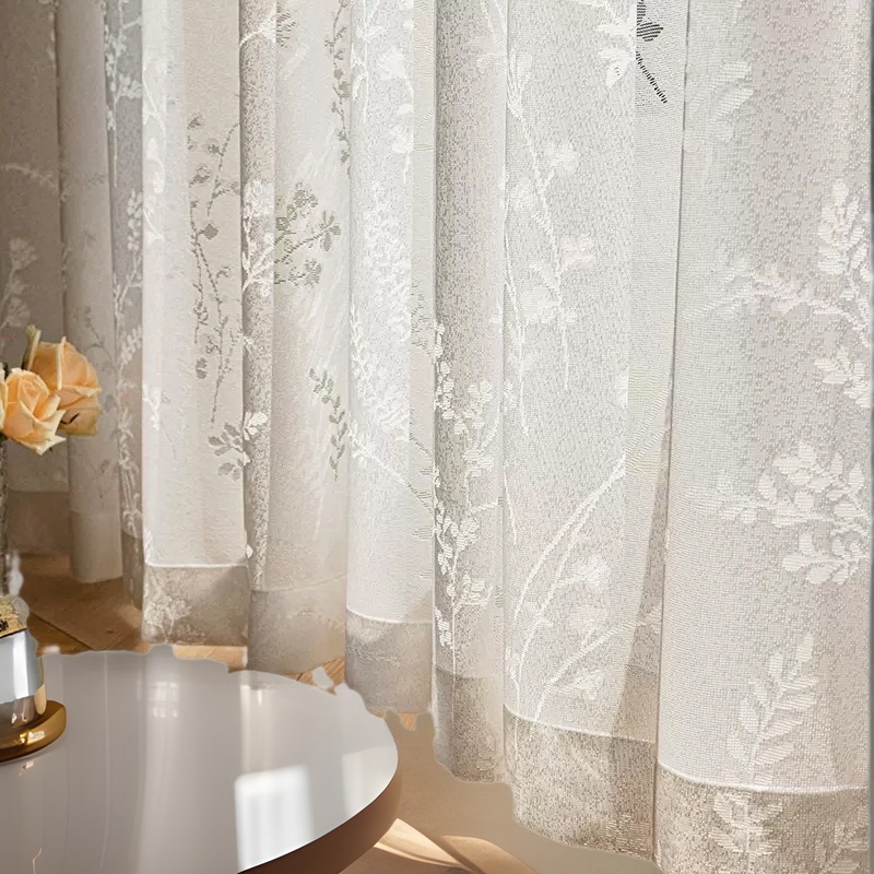 French Summer Sun Protection and Heat Insulation Curtain Gauze Curtain Transparent and Impervious Bay Window Balcony Sunshade Living Room Window Screen Mirror Yarn