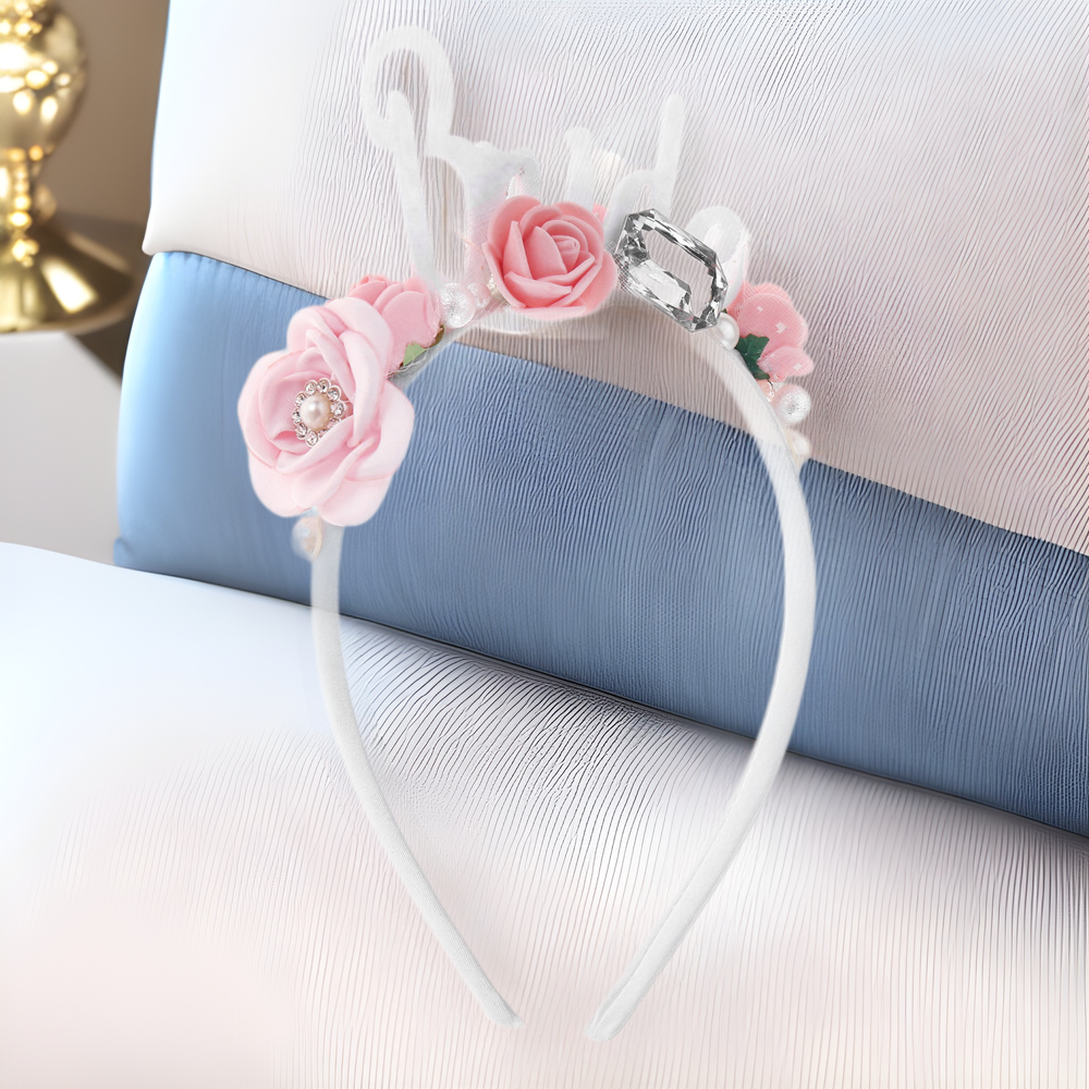 Photo Props Bud Crown Birthday Headband Tulle Headdress Decoration Little Princess Hair Accessory Gemstone Flower Pearl