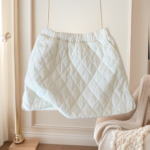 Outerwear White Gingham Down Padded Half-Skirt with Thick Fleece Anti-Look A-Line Hourglass Short Skirt for Autumn/Winter 2025