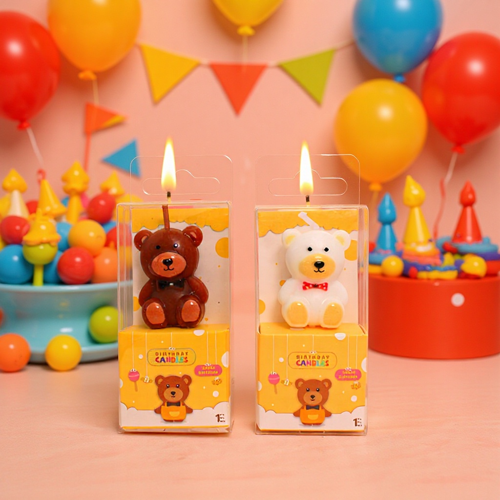 Versión coreana del pastel de vela de cumpleaños de conejo de oso, decoración de horneado de dibujos animados, fabricante de velas de oso de peluche marrón al por mayor