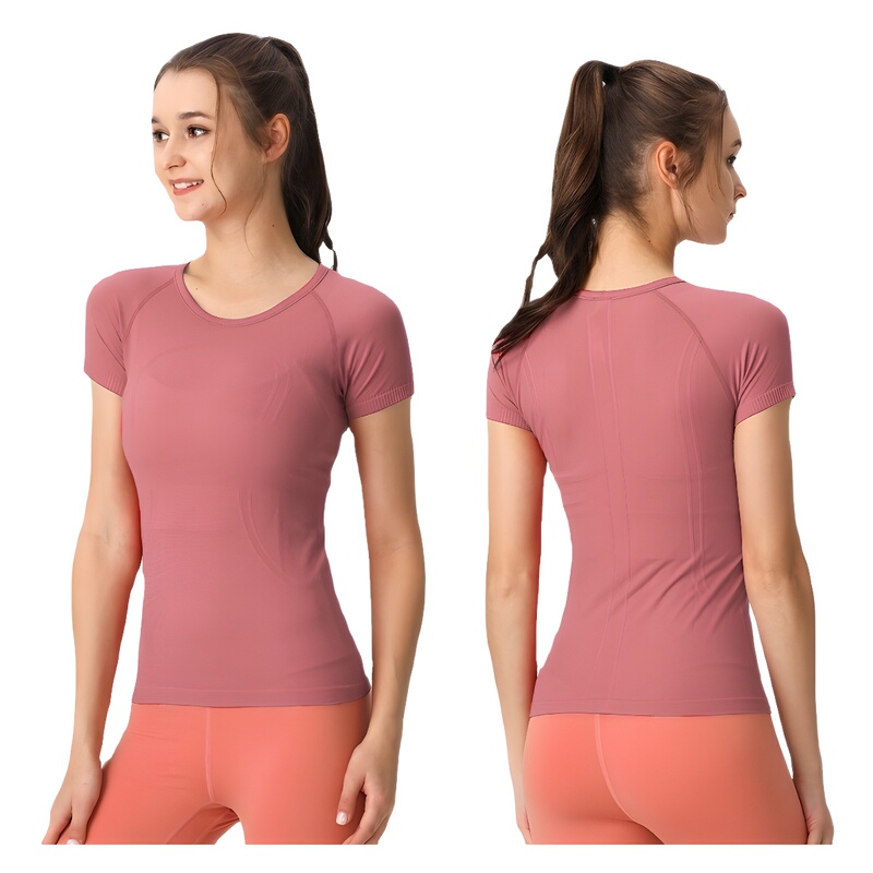 New European and American Style Slimming Tall Sporty Casual T-Shirt for Women, Running Fitness Round Neck Short Sleeve Yoga Top with High Elasticity