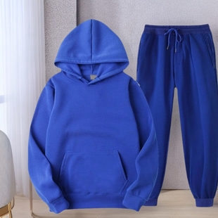 Solid color 220g fabric cross-border plus size factory wholesale men's sweater suit long sleeve loose plus size couple